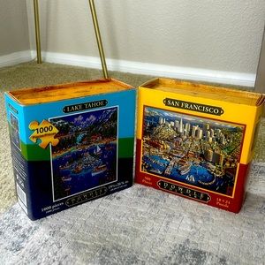 Dowdle Folk Art puzzles LAKE TAHOE 1000 piece SAN FRANCISCO 500 piece